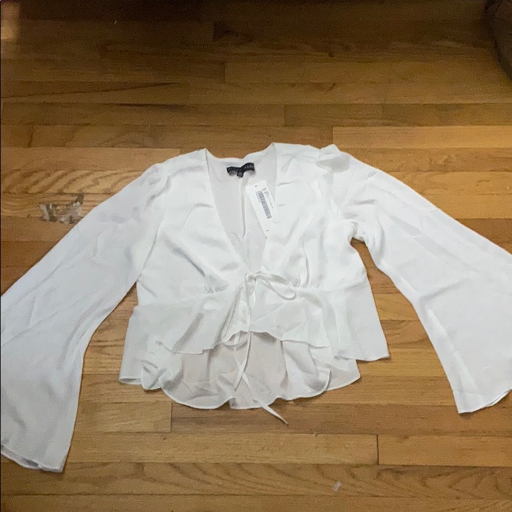 White, tie in the front blouse
